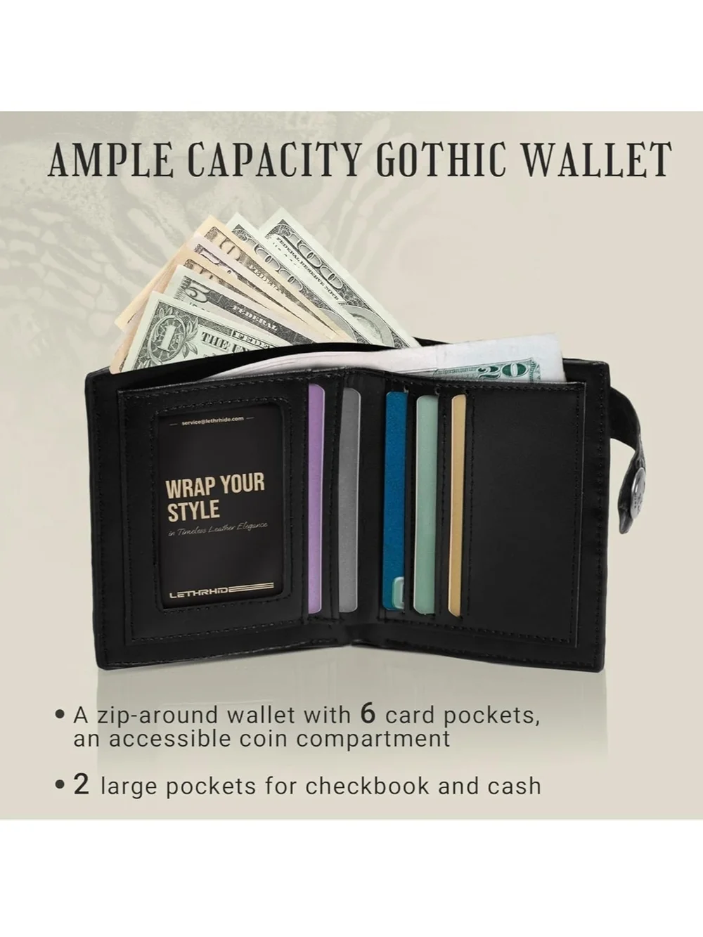Gothic Grim Reaper Biker Wallet with Chain - Black